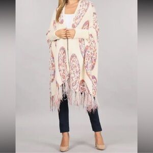Oceanus Multicolor Fringe Knit Shawl cardigan Sz S fits overside